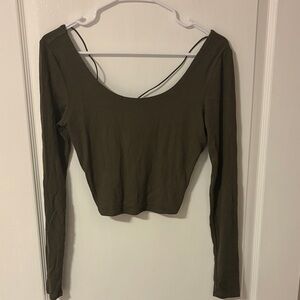 Garage Khaki Ribbed Long Sleeve Crop Top